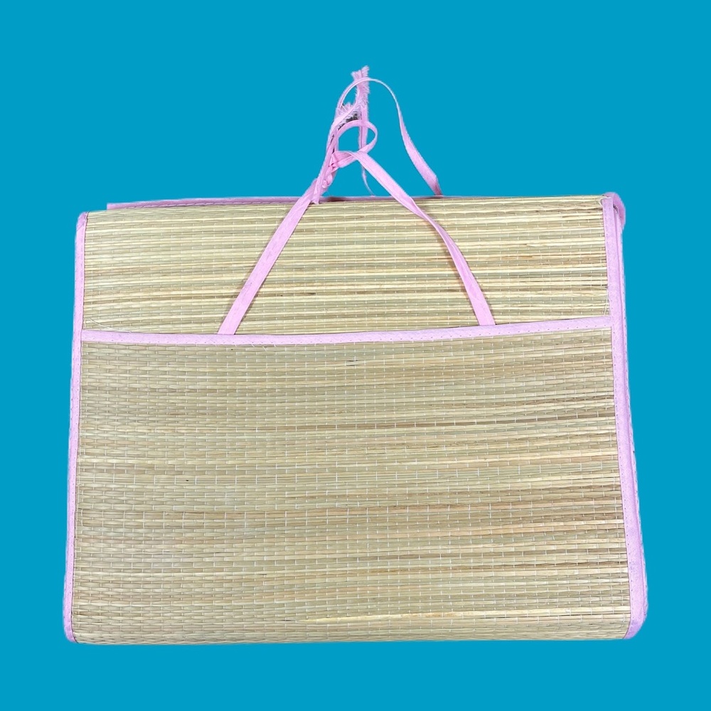 Pink and Tan Woven Portable Beach Mat